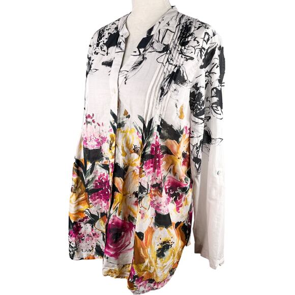 Soft Surroundings Champs De Fleur Floral Shirt Blouse L Button Down - Picture 4 of 16
